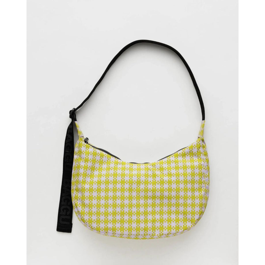 Mini Nylon Shoulder Bag : Pink Pistachio Pixel Gingham - Baggu